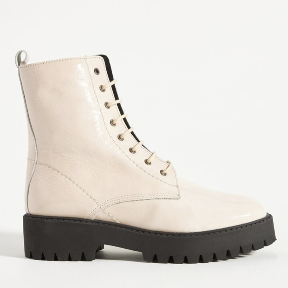 Maeve Patent Leather Combat Boots Lace Up Cream Size 37 US 6.5 - Picture 2 of 14